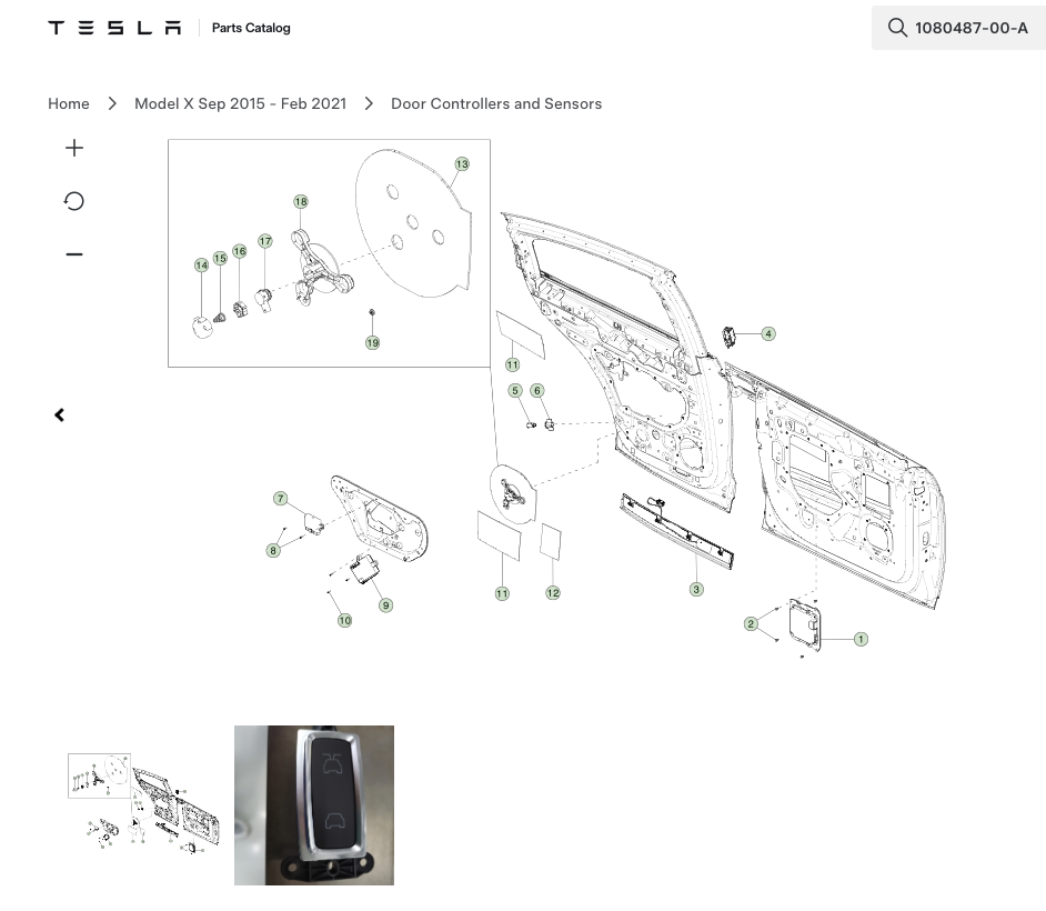 Tesla Model X 2015-2018 - Pack of 2 OEM Falcon Door Closure Components, Interior Trim & Sensor - Satin - 1080487-00-A
