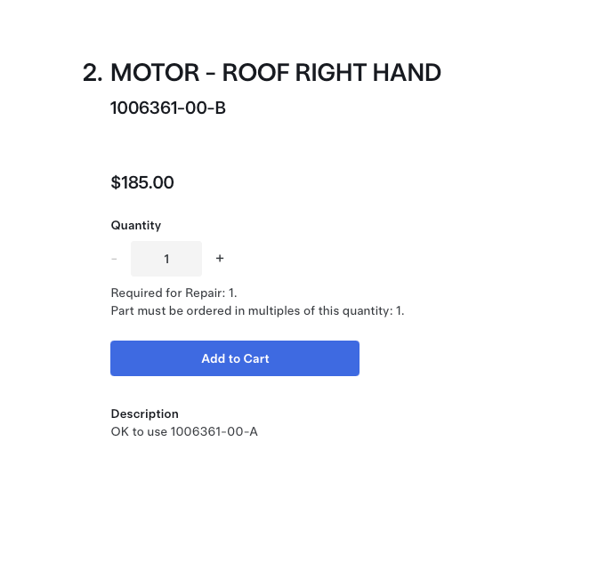 Tesla Model S OEM - Motor - Panoramic Roof Right Hand Drive Motor - 1006361-00-B